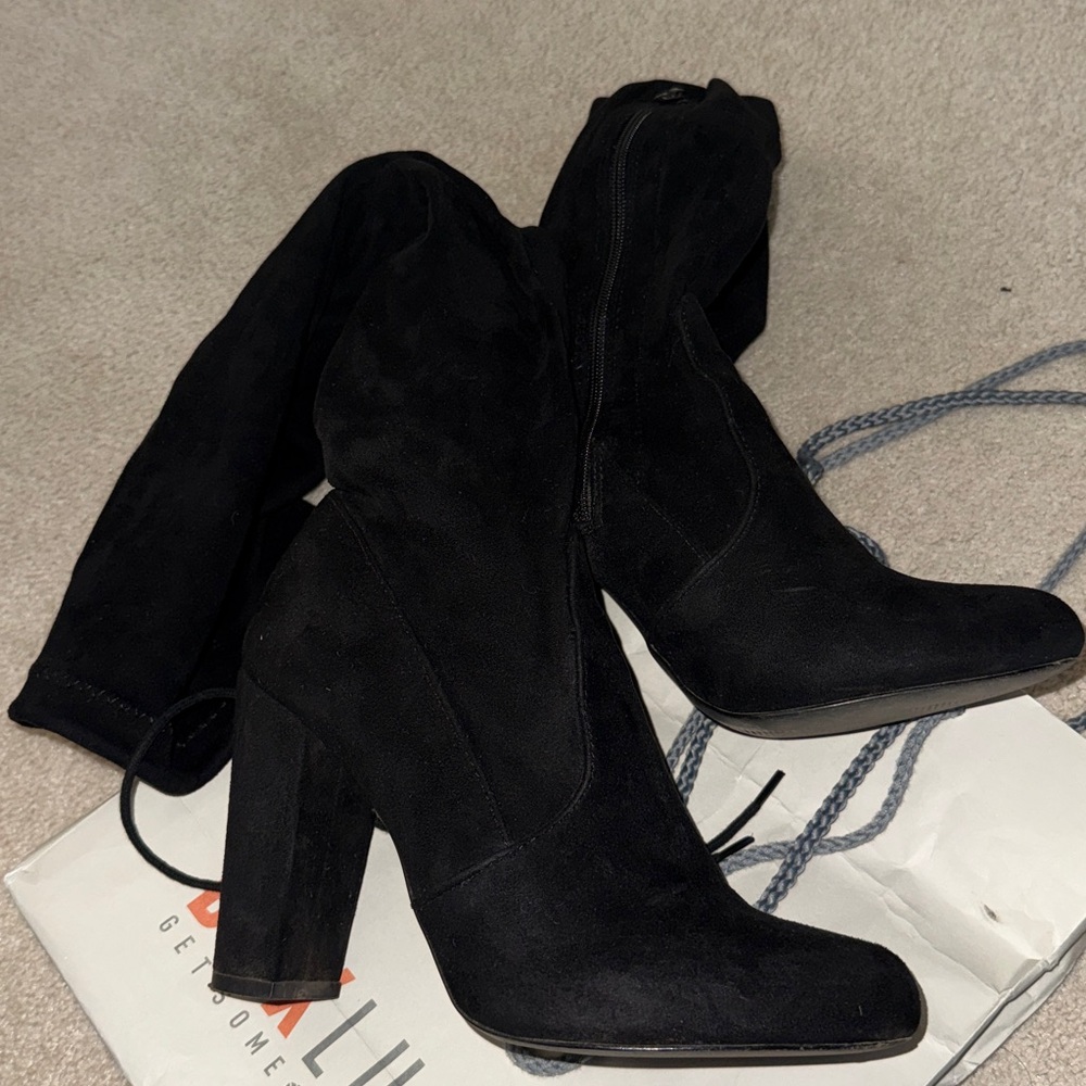 Black Thigh High Heel Boots